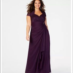 Plus Size Purple Sequined-Lace Ruched Gown